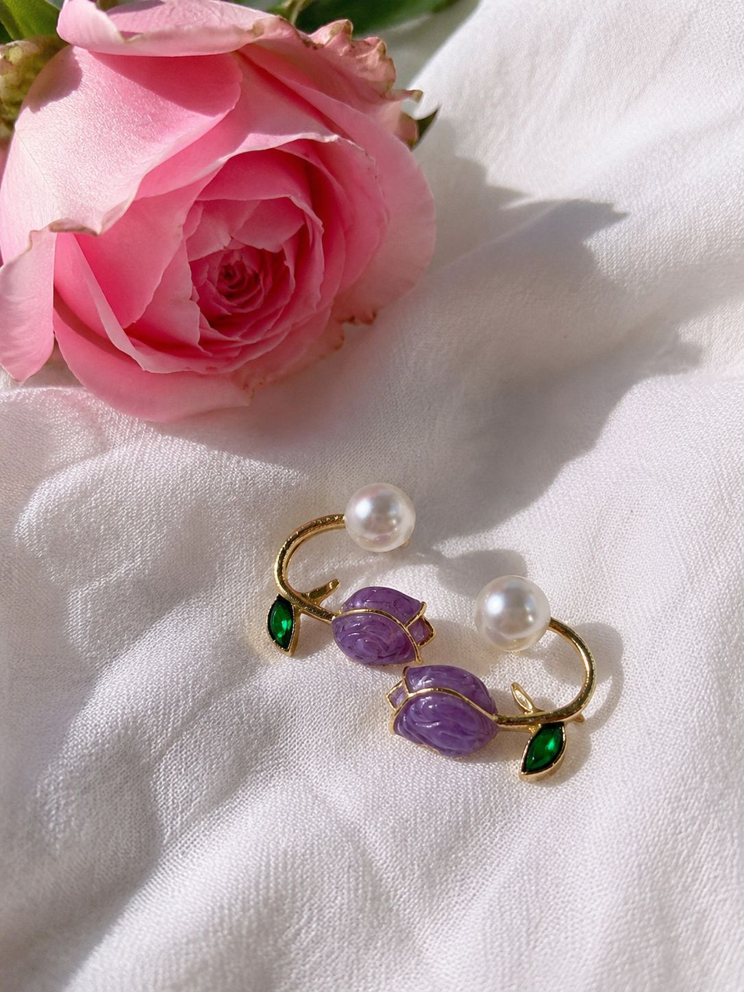 Lavender Bloom Pearl Earrings