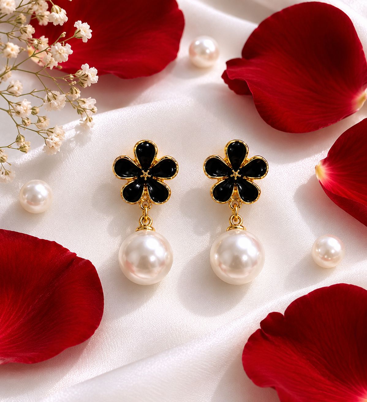 Midnight Blossom Pearl Earrings
