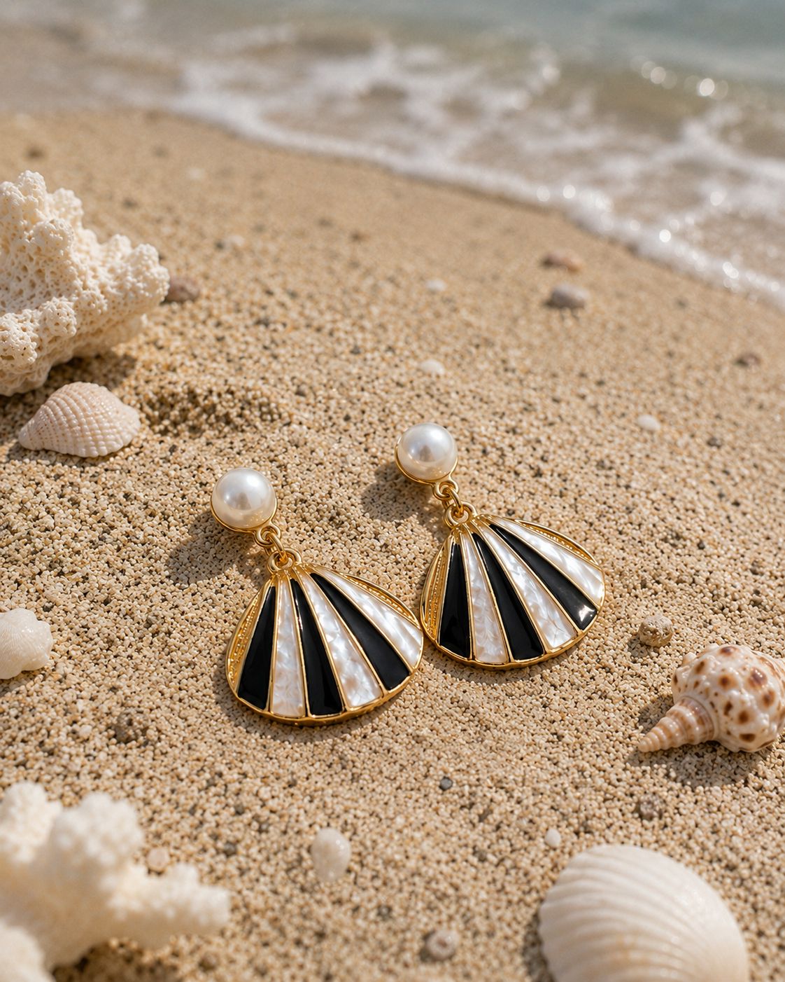 Moonlit Pearl Seashell Drop Earrings