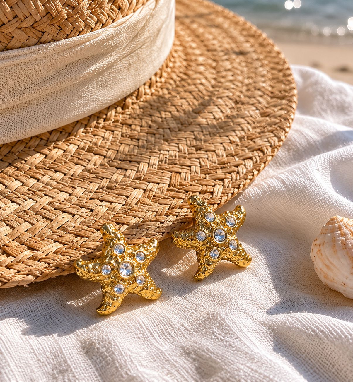 Golden Starfish Crystal Earrings