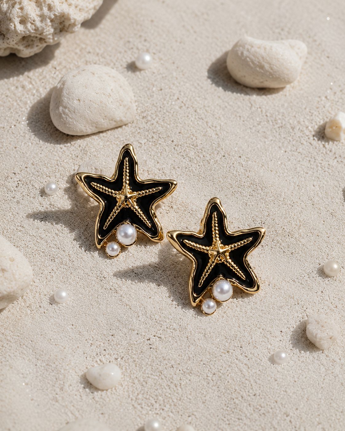 Midnight Starfish Pearl Earrings