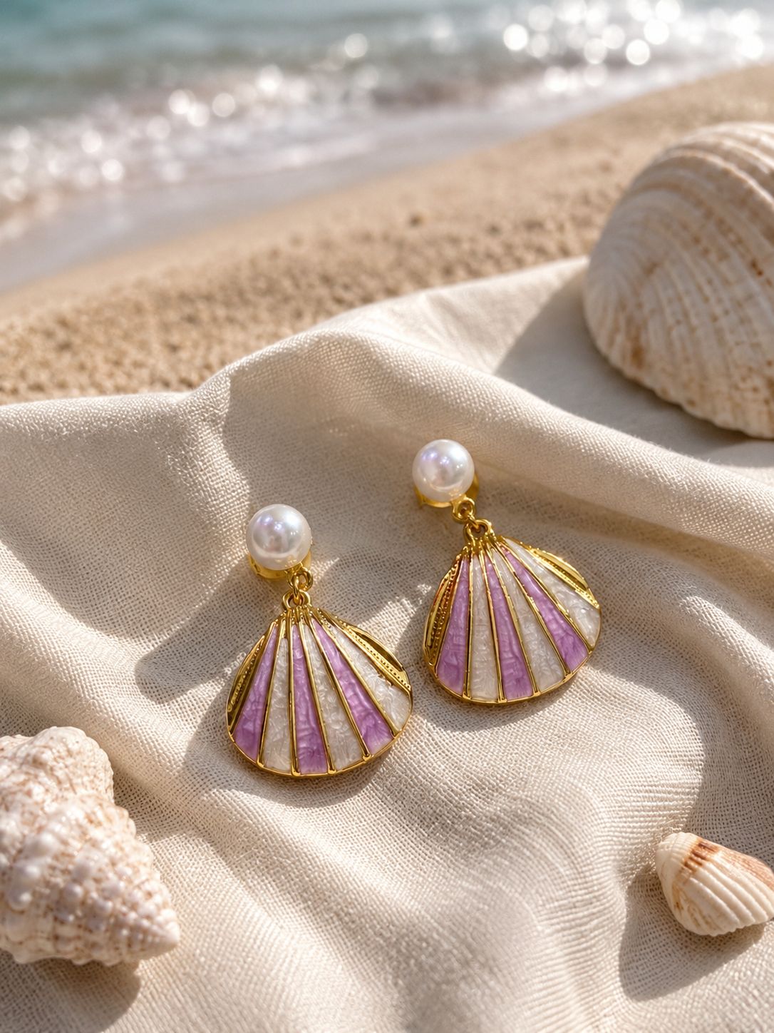 Lilac Pearl Seashell Drop Earrings