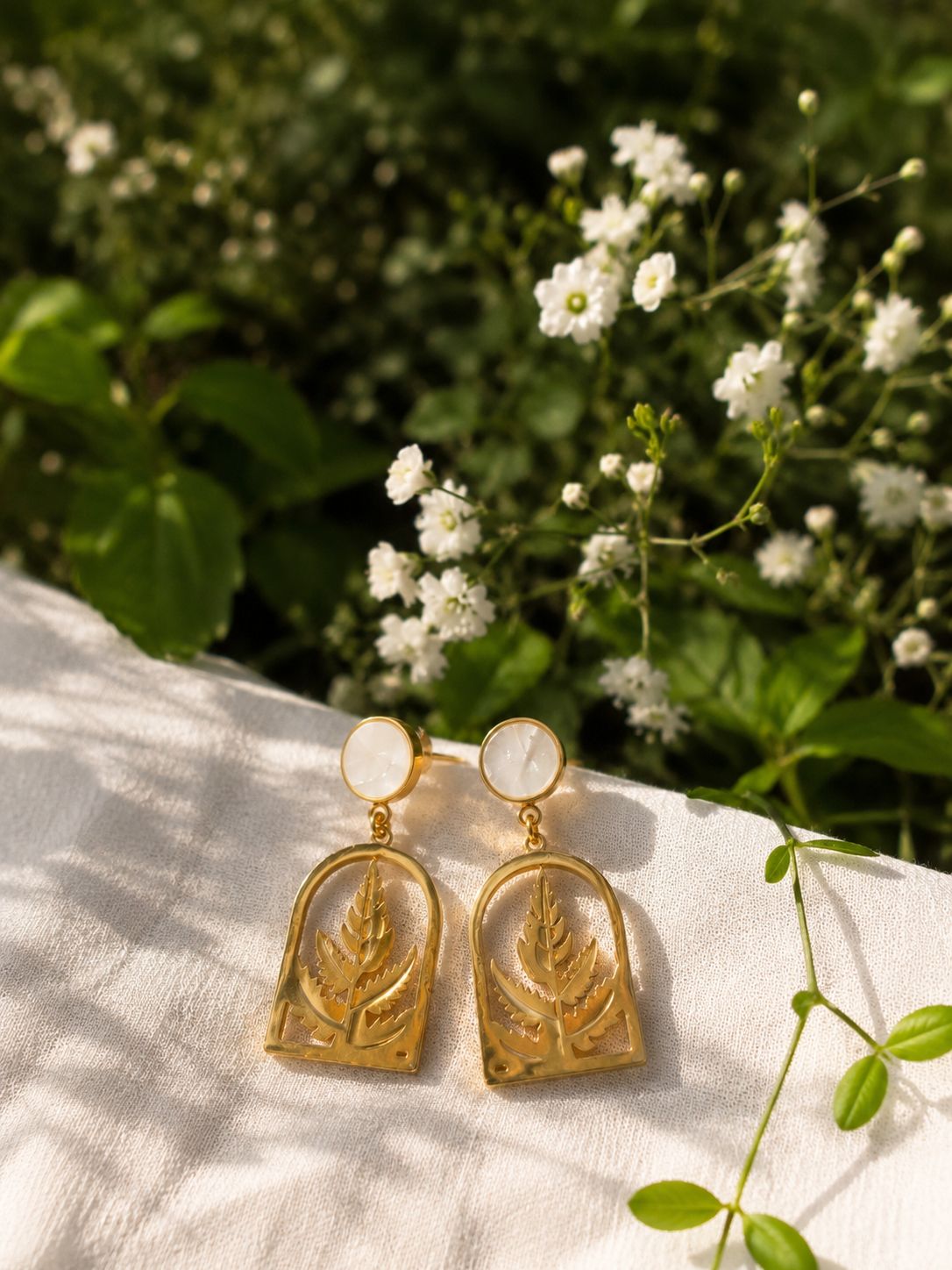Golden Fern Drop Earrings