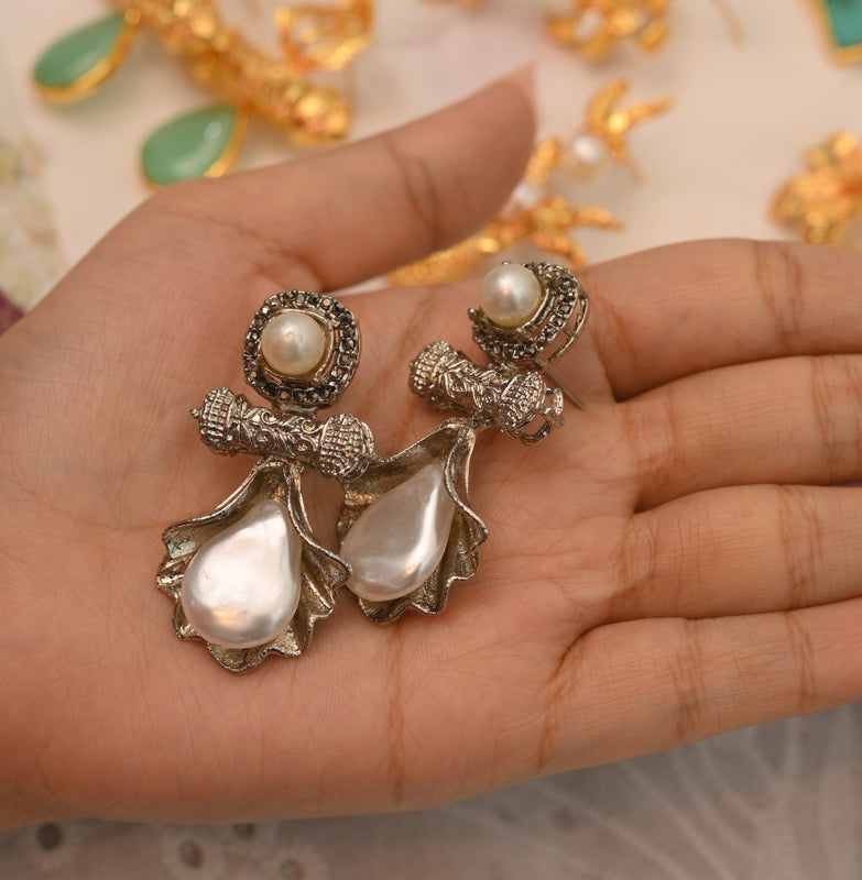 Amber In White Earrings