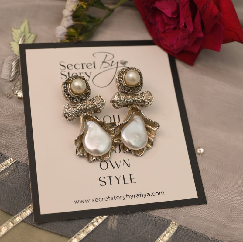 Amber In White Earrings