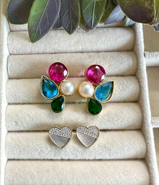 Heart Studs X Pink Pearls